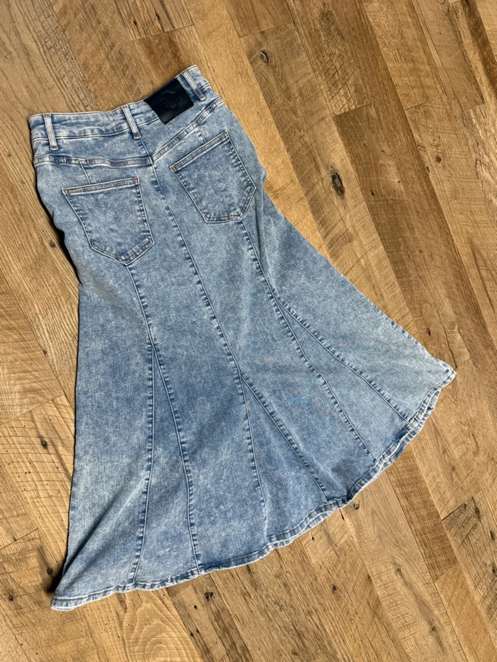 Maje Light Wash Denim Trumpet Flared Maxi Skirt - Picture 11 of 11